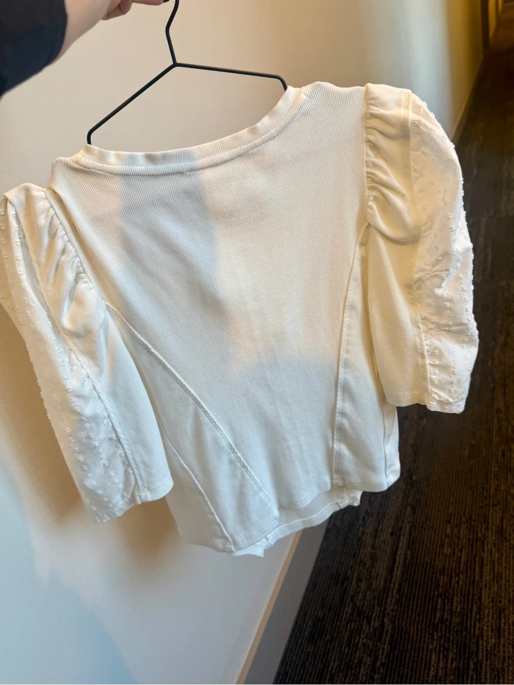 Anthropologie White Ribbed & Swiss Dot Sleeve Bodysuit M 🤍